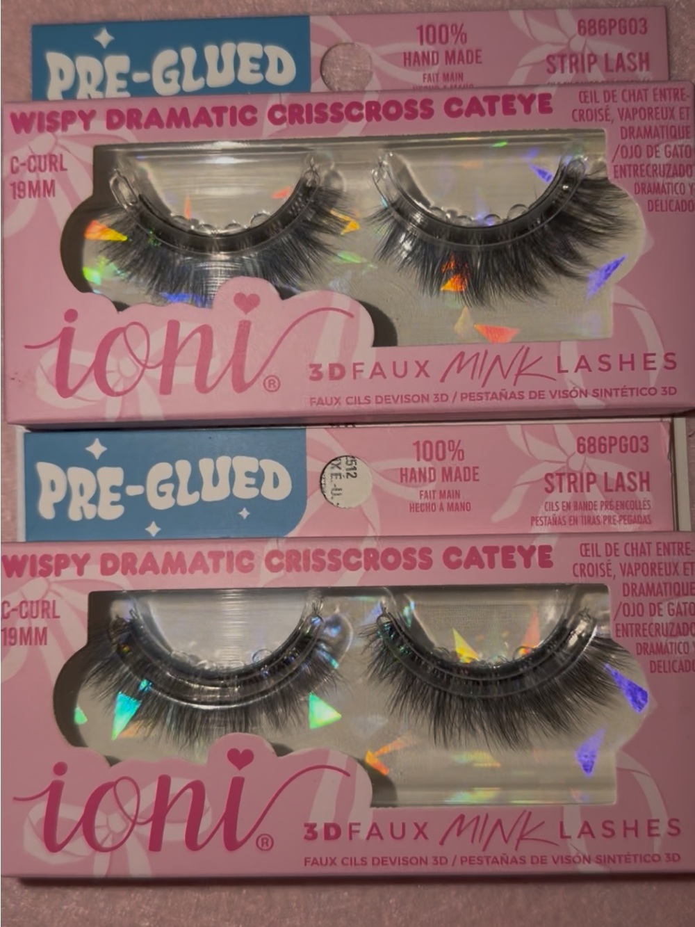 Pre-Glued Wispy Dramatic Crisscross Cat Eye Faux Mink Lashes - Pink